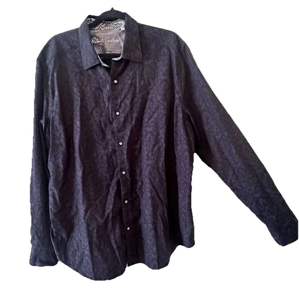 Robert Graham Black Shirt Mens 2XL Floral Paisley Print LS Button Up Classic Fit